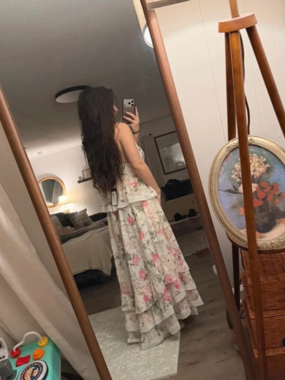 NWT Gianni Bini Midori Floral Chiffon Maxi Dress Tiered Peplum Lace Boho 10